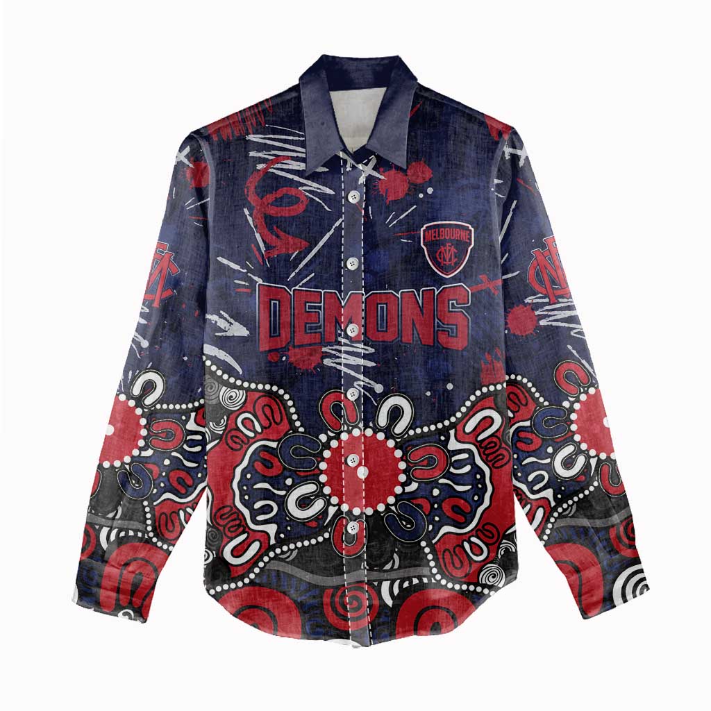 Personalized Melbourne Demons Women Casual Shirt Aboriginal Dot Painting Graffiti Style
