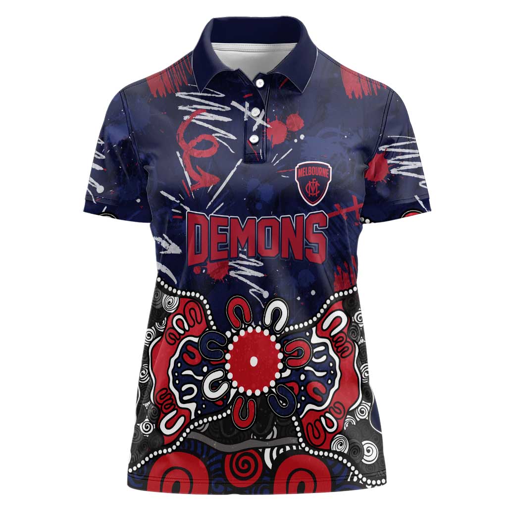 Personalized Melbourne Demons Women Polo Shirt Aboriginal Dot Painting Graffiti Style
