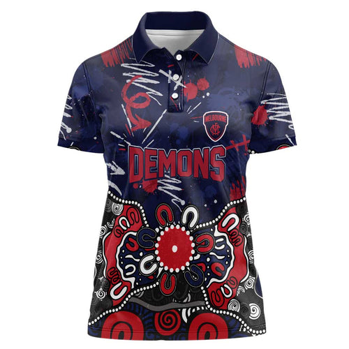 Personalized Melbourne Demons Women Polo Shirt Aboriginal Dot Painting Graffiti Style