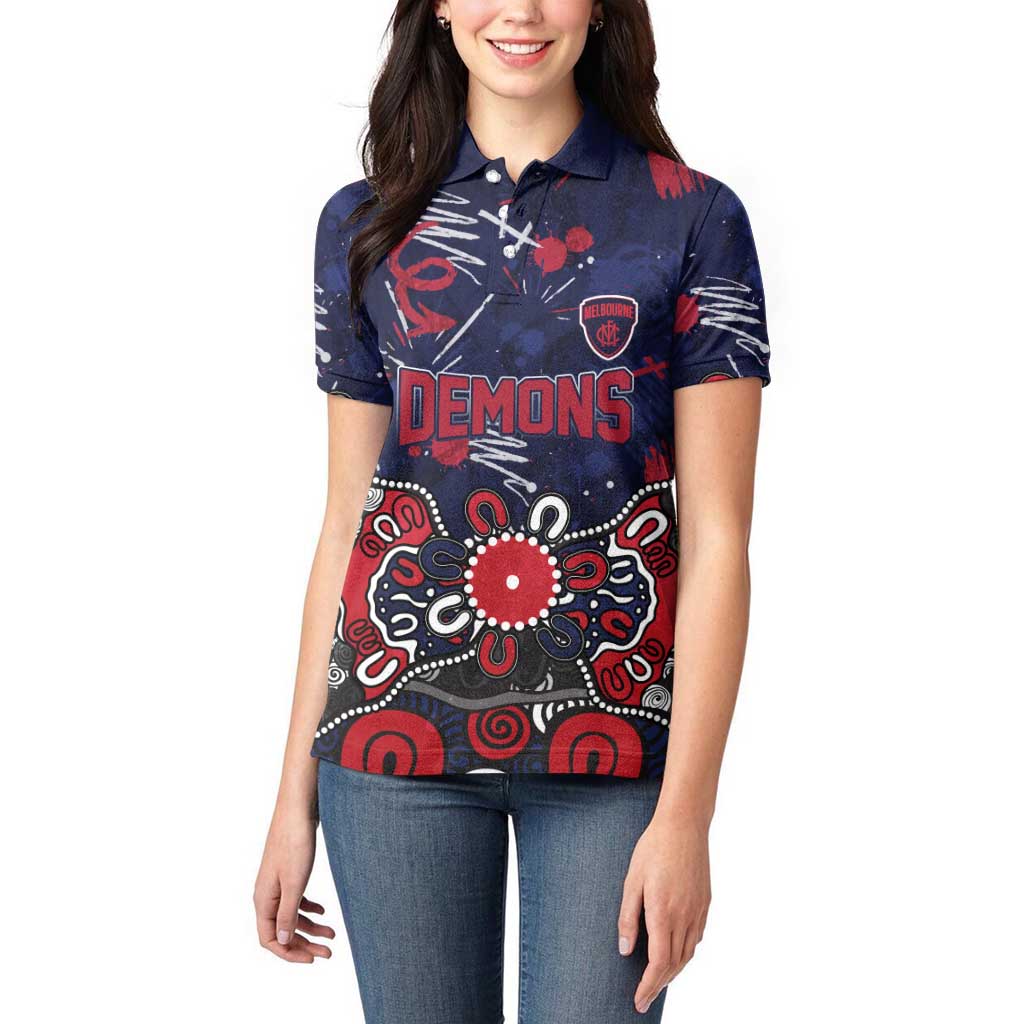 Personalized Melbourne Demons Women Polo Shirt Aboriginal Dot Painting Graffiti Style