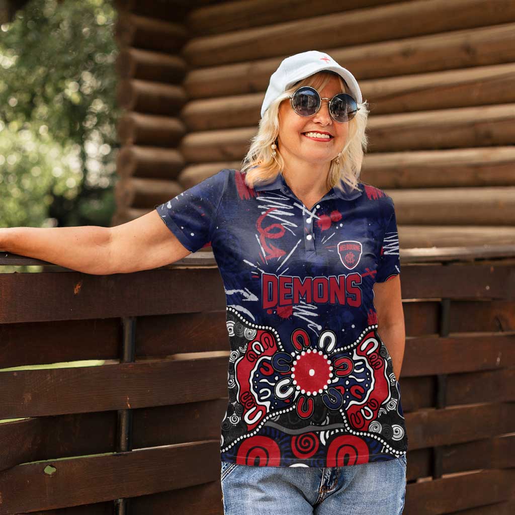 Personalized Melbourne Demons Women Polo Shirt Aboriginal Dot Painting Graffiti Style