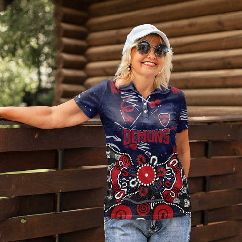 Personalized Melbourne Demons Women Polo Shirt Aboriginal Dot Painting Graffiti Style