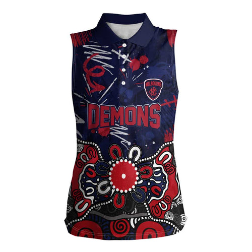 Personalized Melbourne Demons Women Sleeveless Polo Shirt Aboriginal Dot Painting Graffiti Style