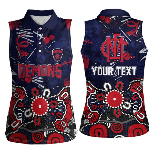 Personalized Melbourne Demons Women Sleeveless Polo Shirt Aboriginal Dot Painting Graffiti Style