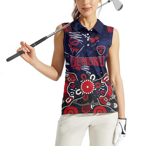 Personalized Melbourne Demons Women Sleeveless Polo Shirt Aboriginal Dot Painting Graffiti Style