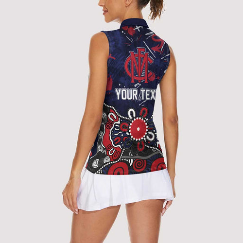 Personalized Melbourne Demons Women Sleeveless Polo Shirt Aboriginal Dot Painting Graffiti Style