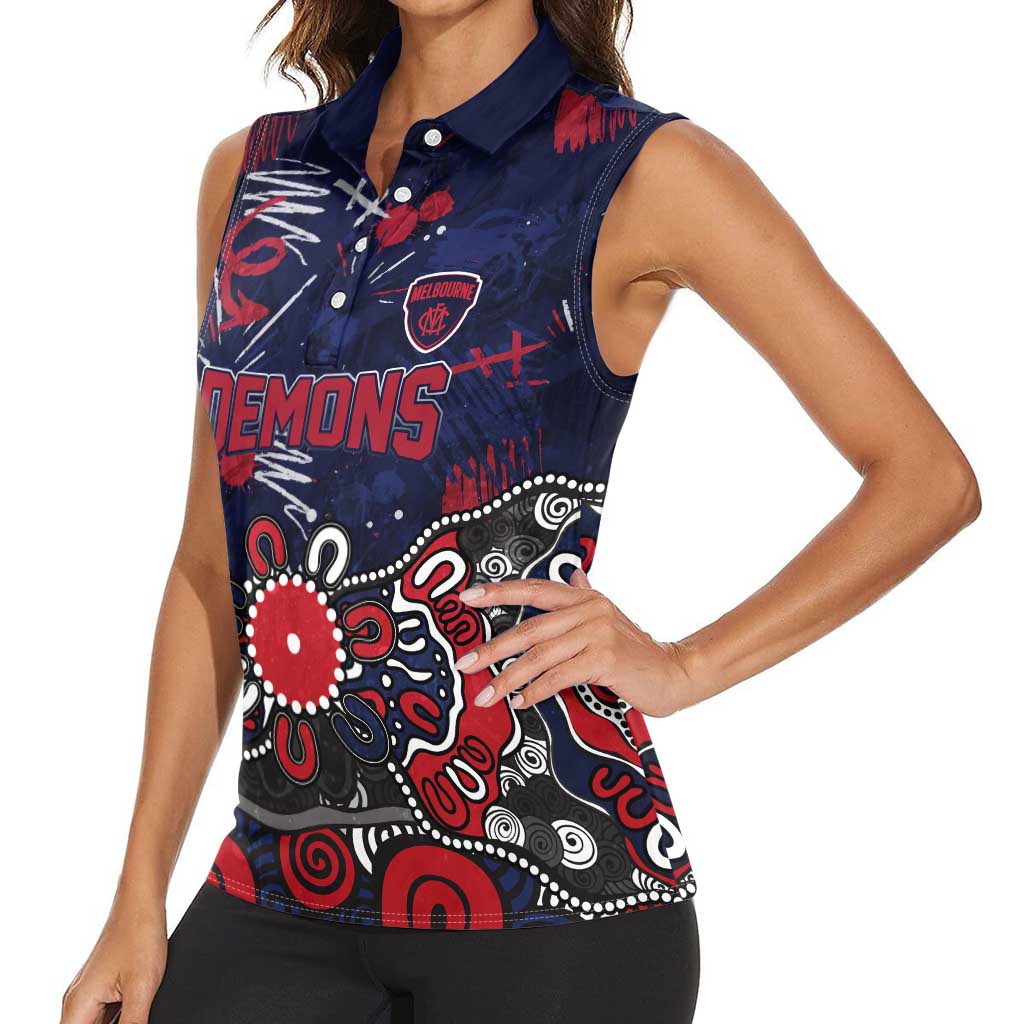 Personalized Melbourne Demons Women Sleeveless Polo Shirt Aboriginal Dot Painting Graffiti Style