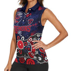 Personalized Melbourne Demons Women Sleeveless Polo Shirt Aboriginal Dot Painting Graffiti Style