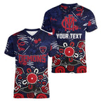 Personalized Melbourne Demons Women V-Neck T-Shirt Aboriginal Dot Painting Graffiti Style