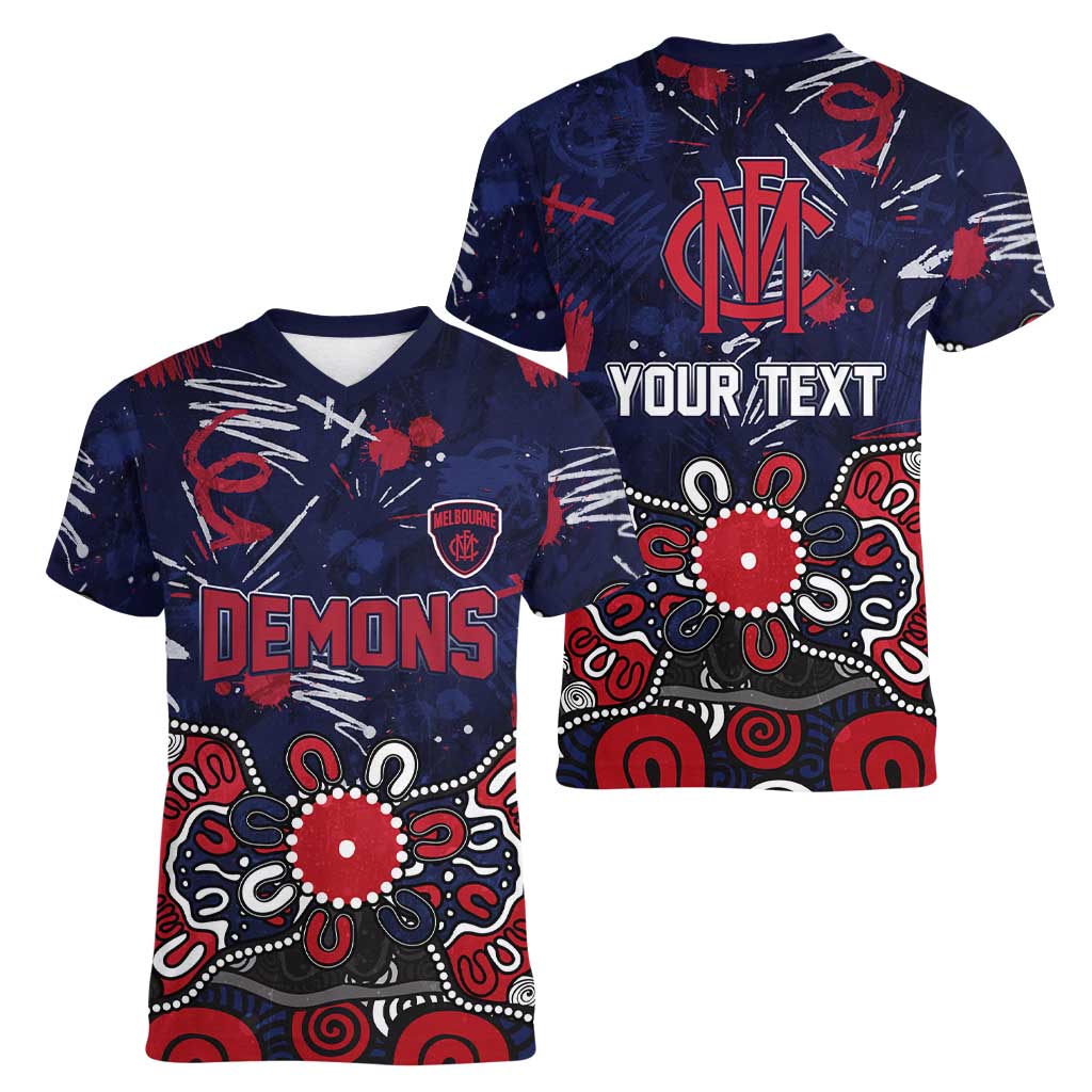 Personalized Melbourne Demons Women V-Neck T-Shirt Aboriginal Dot Painting Graffiti Style