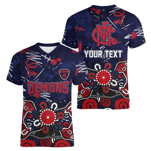 Personalized Melbourne Demons Women V-Neck T-Shirt Aboriginal Dot Painting Graffiti Style