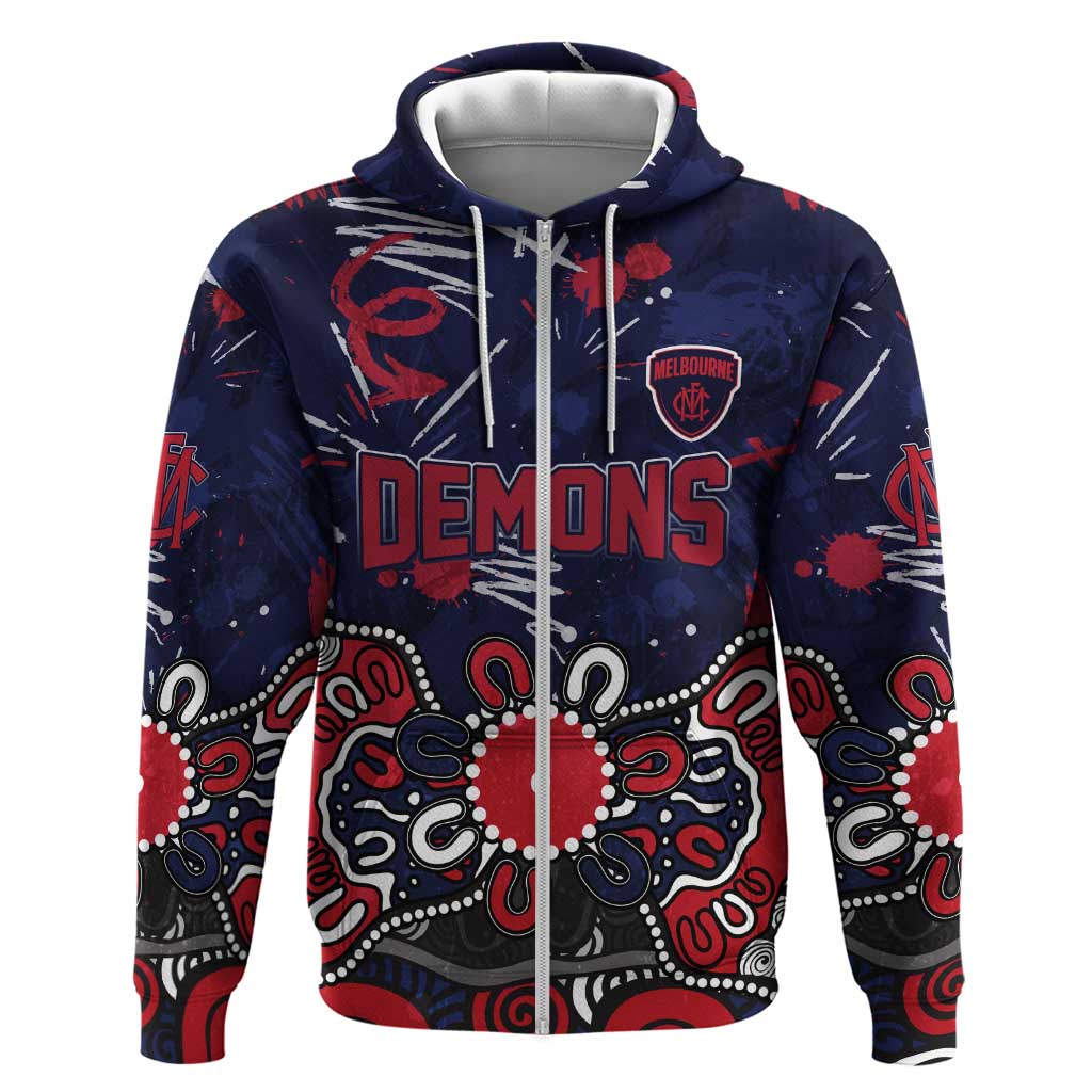 Personalized Melbourne Demons Zip Hoodie Aboriginal Dot Painting Graffiti Style