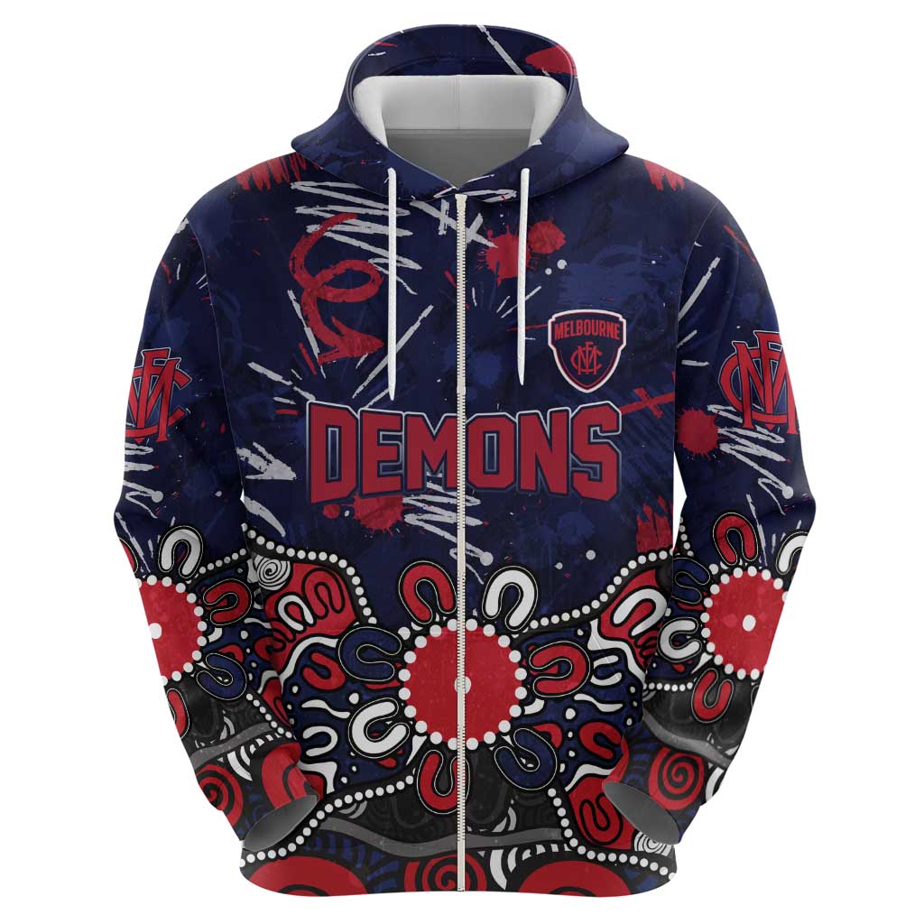 Personalized Melbourne Demons Zip Hoodie Aboriginal Dot Painting Graffiti Style