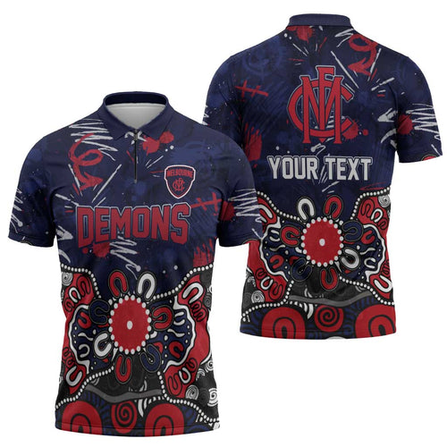 Personalized Melbourne Demons Zipper Polo Shirt Aboriginal Dot Painting Graffiti Style