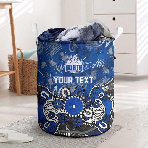 Personalized North Melbourne Kangaroos Laundry Basket Aboriginal Dot Painting Graffiti Style
