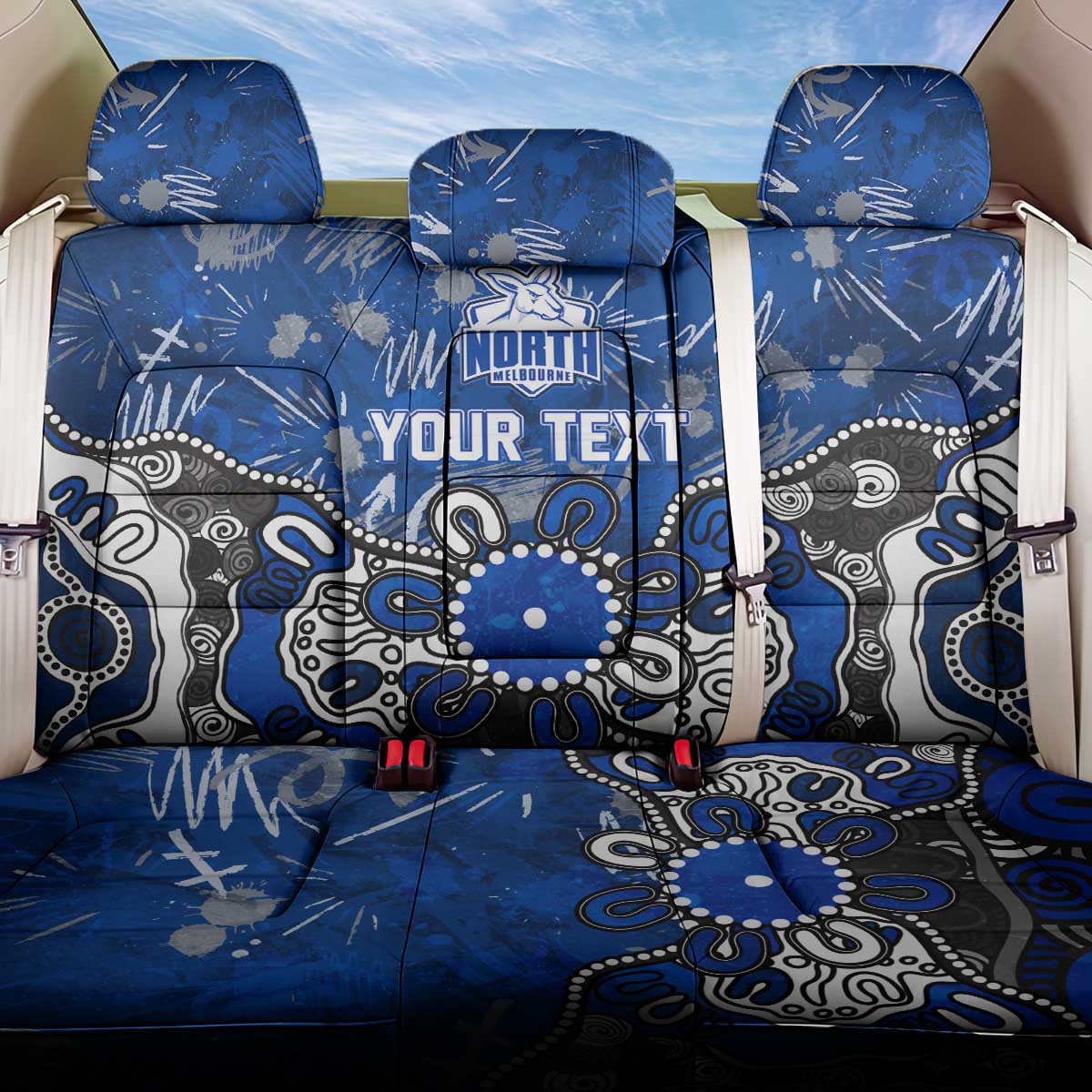 Personalized North Melbourne Kangaroos Back Car Seat Cover Aboriginal Dot Painting Graffiti Style