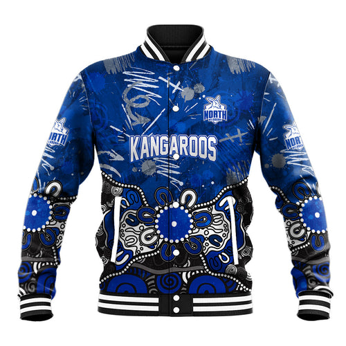 Personalized North Melbourne Kangaroos Baseball Jacket Aboriginal Dot Painting Graffiti Style