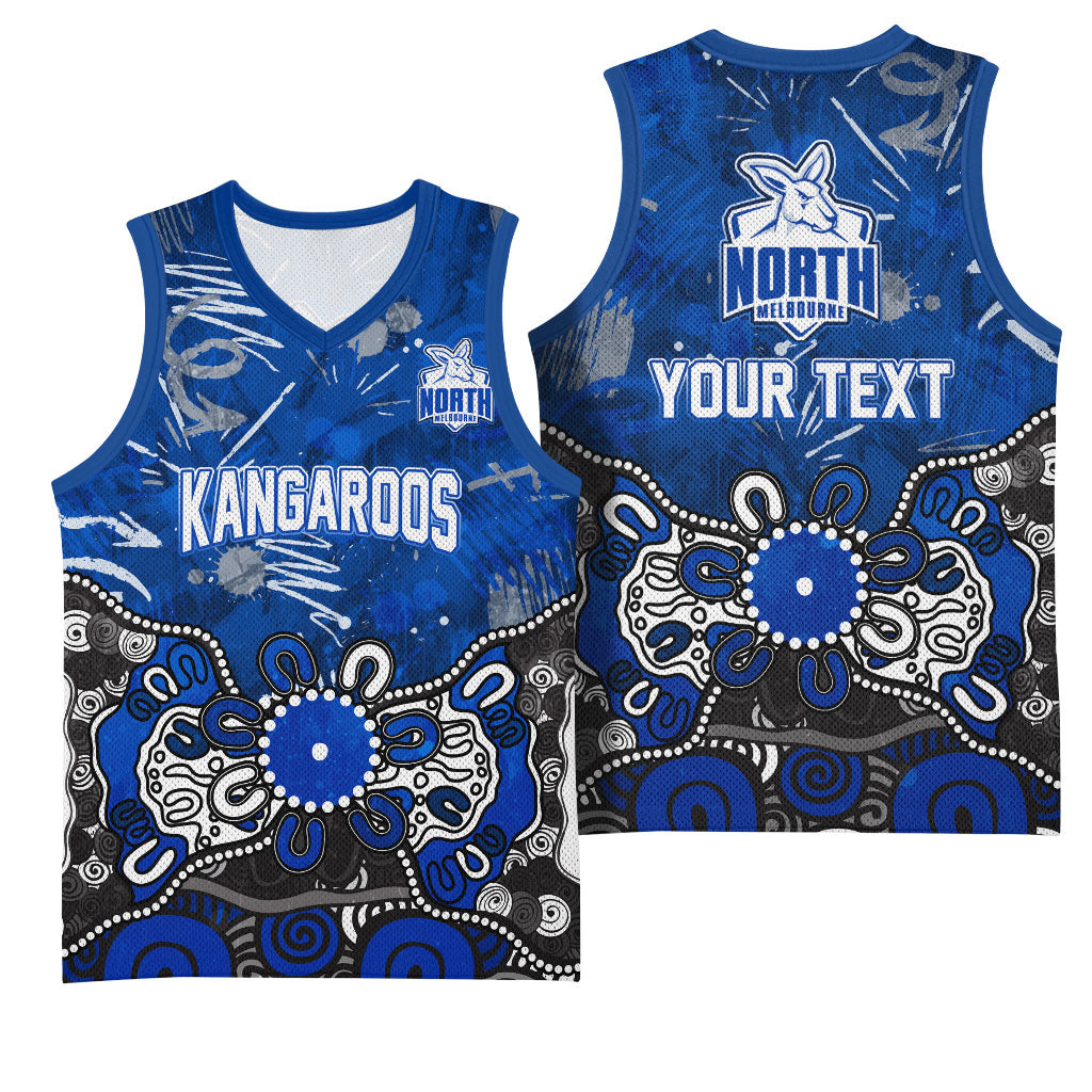 Personalized North Melbourne Kangaroos Basketball Jersey Aboriginal Dot Painting Graffiti Style
