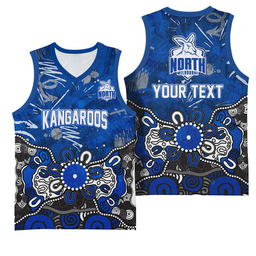 Personalized North Melbourne Kangaroos Basketball Jersey Aboriginal Dot Painting Graffiti Style