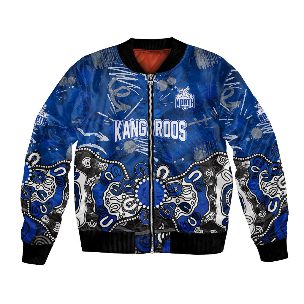 Personalized North Melbourne Kangaroos Bomber Jacket Aboriginal Dot Painting Graffiti Style