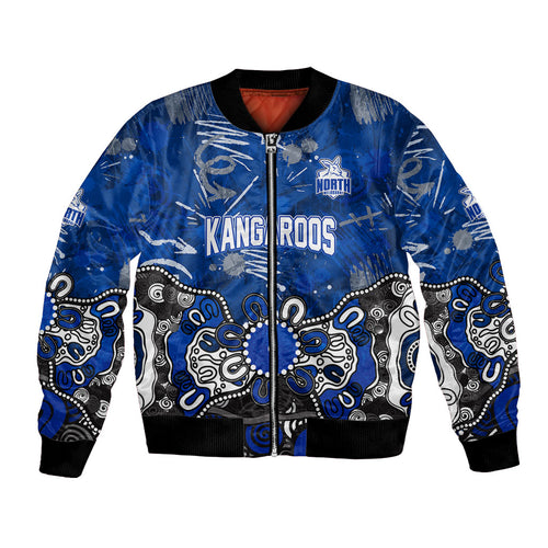 Personalized North Melbourne Kangaroos Bomber Jacket Aboriginal Dot Painting Graffiti Style
