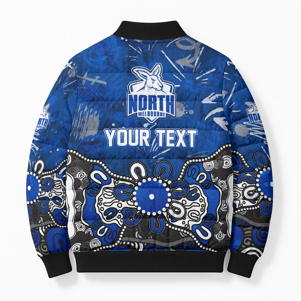 Personalized North Melbourne Kangaroos Bomber Puffer Jacket Aboriginal Dot Painting Graffiti Style