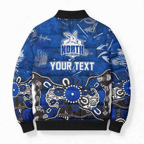 Personalized North Melbourne Kangaroos Bomber Puffer Jacket Aboriginal Dot Painting Graffiti Style