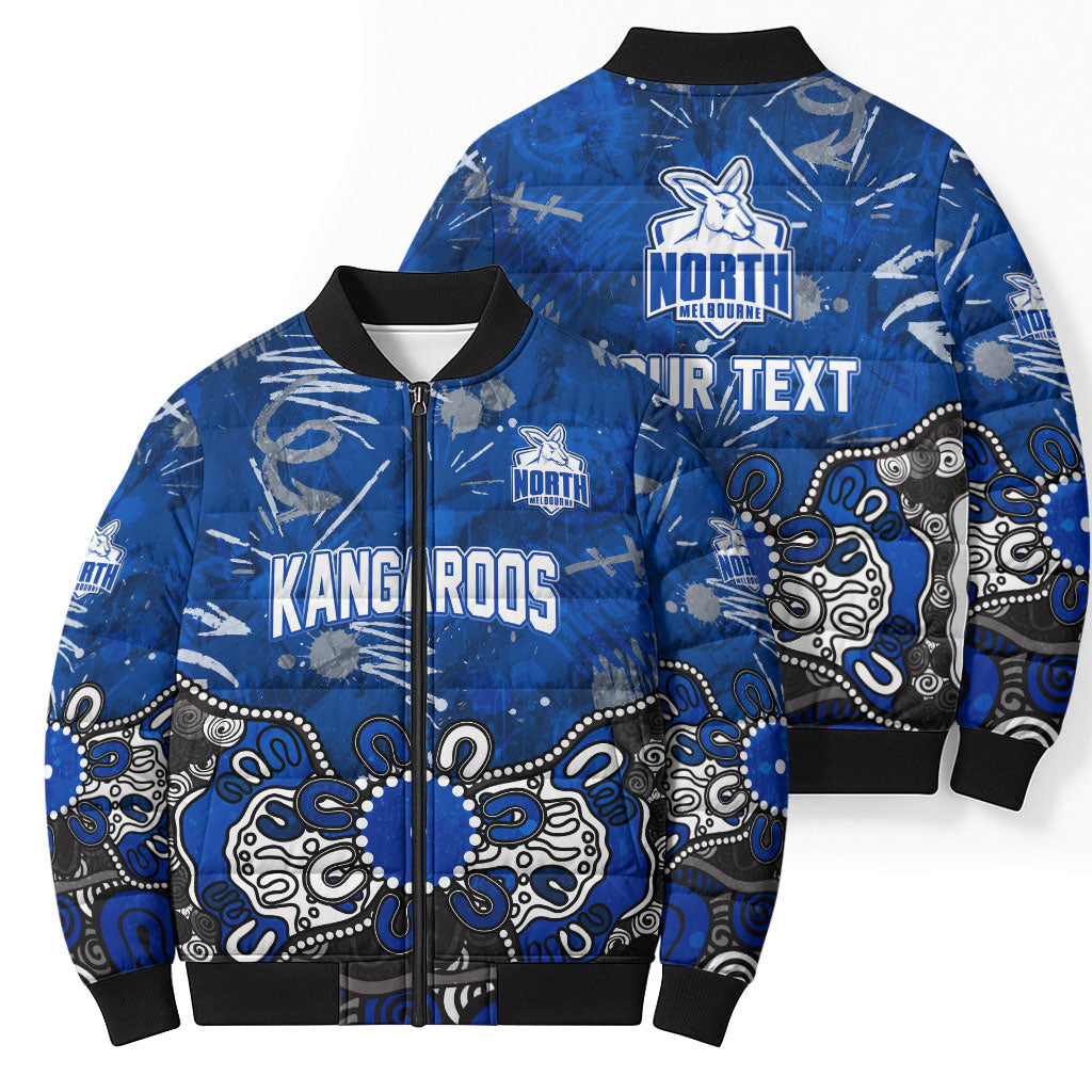 Personalized North Melbourne Kangaroos Bomber Puffer Jacket Aboriginal Dot Painting Graffiti Style