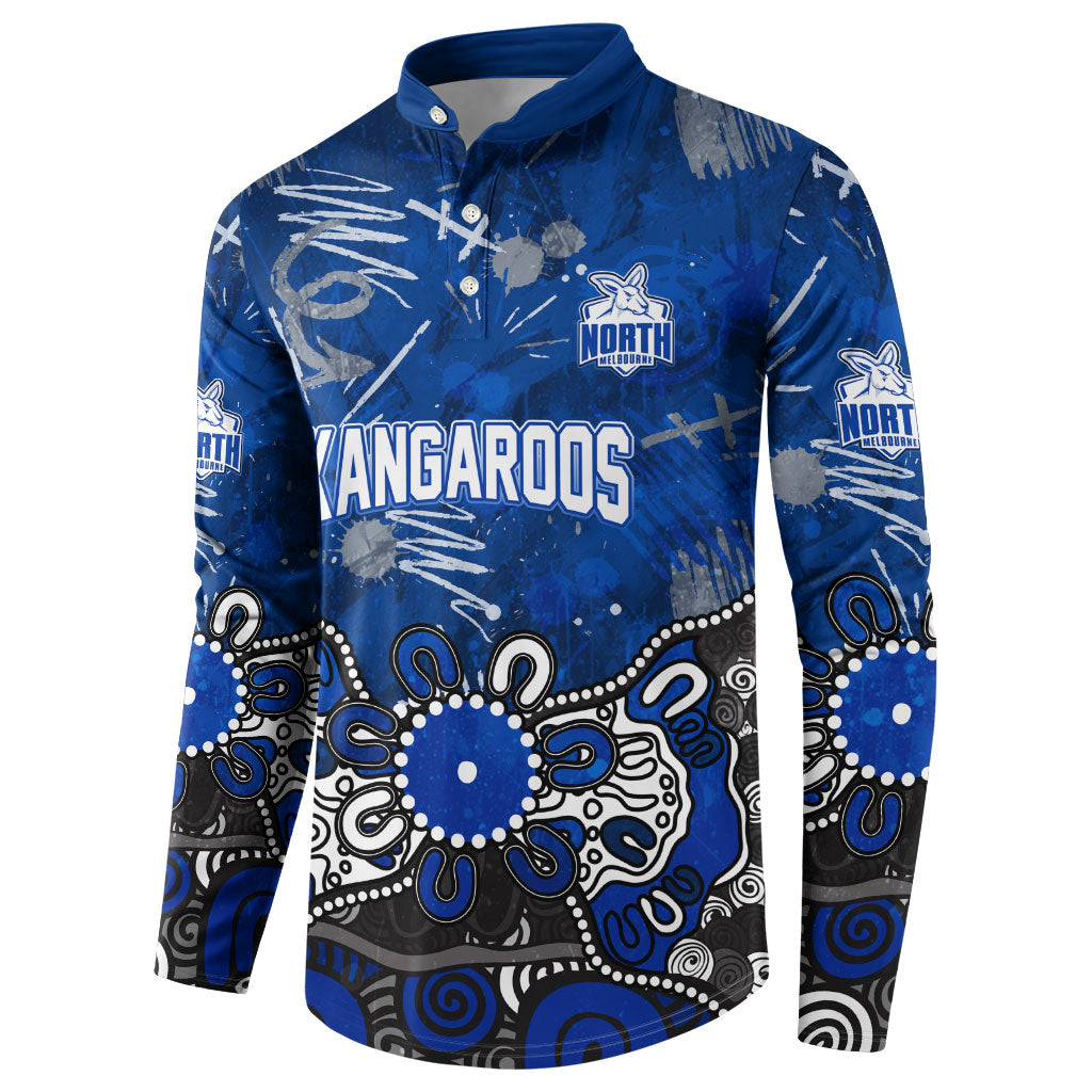 Personalized North Melbourne Kangaroos Button Sweatshirt Aboriginal Dot Painting Graffiti Style