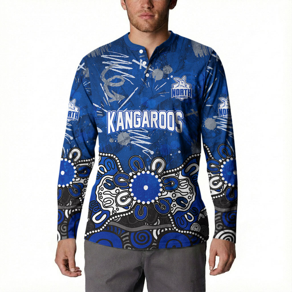 Personalized North Melbourne Kangaroos Button Sweatshirt Aboriginal Dot Painting Graffiti Style