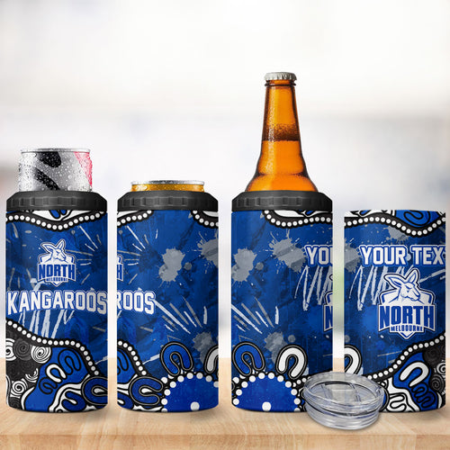 Personalized North Melbourne Kangaroos 4 in 1 Can Cooler Tumbler Aboriginal Dot Painting Graffiti Style