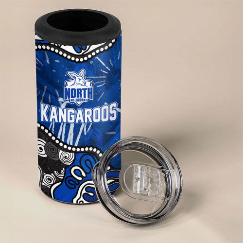 Personalized North Melbourne Kangaroos 4 in 1 Can Cooler Tumbler Aboriginal Dot Painting Graffiti Style