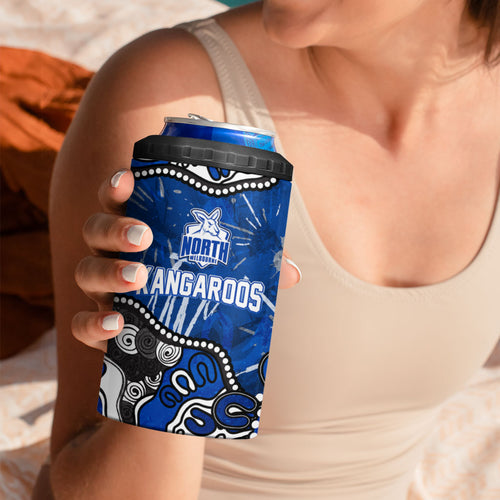 Personalized North Melbourne Kangaroos 4 in 1 Can Cooler Tumbler Aboriginal Dot Painting Graffiti Style