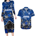 Personalized North Melbourne Kangaroos Couples Matching Long Sleeve Bodycon Dress and Hawaiian Shirt Aboriginal Dot Painting Graffiti Style