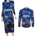 Personalized North Melbourne Kangaroos Couples Matching Long Sleeve Bodycon Dress and Long Sleeve Button Shirt Aboriginal Dot Painting Graffiti Style