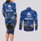 Personalized North Melbourne Kangaroos Couples Matching Long Sleeve Bodycon Dress and Long Sleeve Button Shirt Aboriginal Dot Painting Graffiti Style