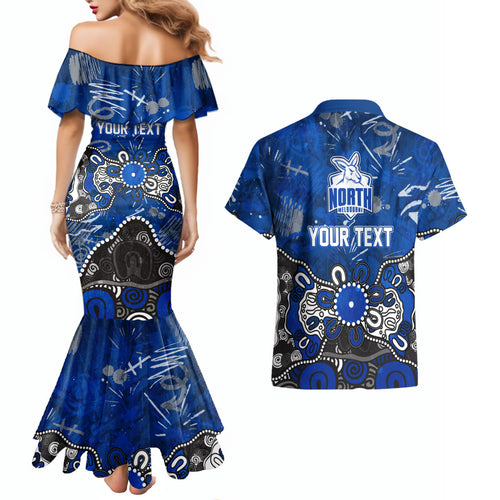Personalized North Melbourne Kangaroos Couples Matching Mermaid Dress and Hawaiian Shirt Aboriginal Dot Painting Graffiti Style