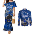 Personalized North Melbourne Kangaroos Couples Matching Mermaid Dress and Long Sleeve Button Shirt Aboriginal Dot Painting Graffiti Style