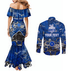 Personalized North Melbourne Kangaroos Couples Matching Mermaid Dress and Long Sleeve Button Shirt Aboriginal Dot Painting Graffiti Style