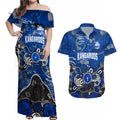 Personalized North Melbourne Kangaroos Couples Matching Off Shoulder Maxi Dress and Hawaiian Shirt Aboriginal Dot Painting Graffiti Style