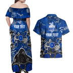 Personalized North Melbourne Kangaroos Couples Matching Off Shoulder Maxi Dress and Hawaiian Shirt Aboriginal Dot Painting Graffiti Style