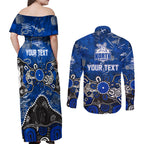 Personalized North Melbourne Kangaroos Couples Matching Off Shoulder Maxi Dress and Long Sleeve Button Shirt Aboriginal Dot Painting Graffiti Style
