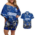 Personalized North Melbourne Kangaroos Couples Matching Off Shoulder Short Dress and Hawaiian Shirt Aboriginal Dot Painting Graffiti Style
