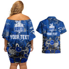 Personalized North Melbourne Kangaroos Couples Matching Off Shoulder Short Dress and Hawaiian Shirt Aboriginal Dot Painting Graffiti Style