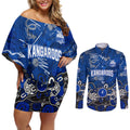 Personalized North Melbourne Kangaroos Couples Matching Off Shoulder Short Dress and Long Sleeve Button Shirt Aboriginal Dot Painting Graffiti Style