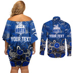 Personalized North Melbourne Kangaroos Couples Matching Off Shoulder Short Dress and Long Sleeve Button Shirt Aboriginal Dot Painting Graffiti Style