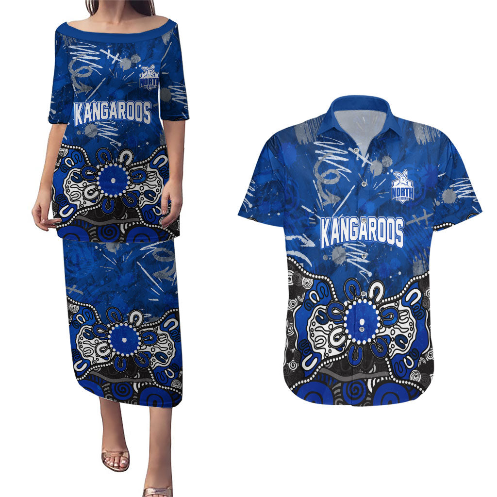 Personalized North Melbourne Kangaroos Couples Matching Puletasi and Hawaiian Shirt Aboriginal Dot Painting Graffiti Style