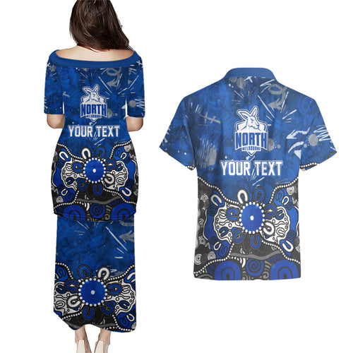 Personalized North Melbourne Kangaroos Couples Matching Puletasi and Hawaiian Shirt Aboriginal Dot Painting Graffiti Style