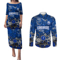 Personalized North Melbourne Kangaroos Couples Matching Puletasi and Long Sleeve Button Shirt Aboriginal Dot Painting Graffiti Style