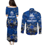 Personalized North Melbourne Kangaroos Couples Matching Puletasi and Long Sleeve Button Shirt Aboriginal Dot Painting Graffiti Style